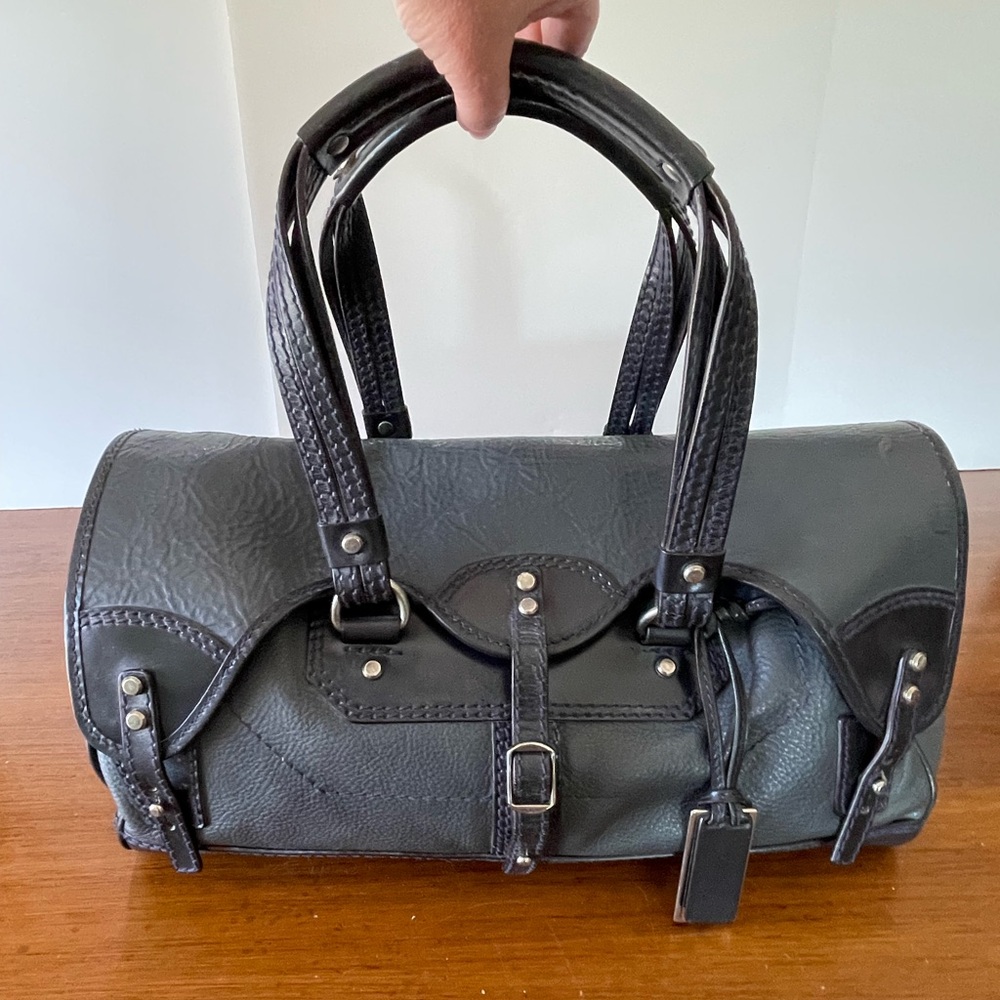 Gryson Maya Handbag Y2K Distressed Leather Satchel Blue Double Handle Bag Large